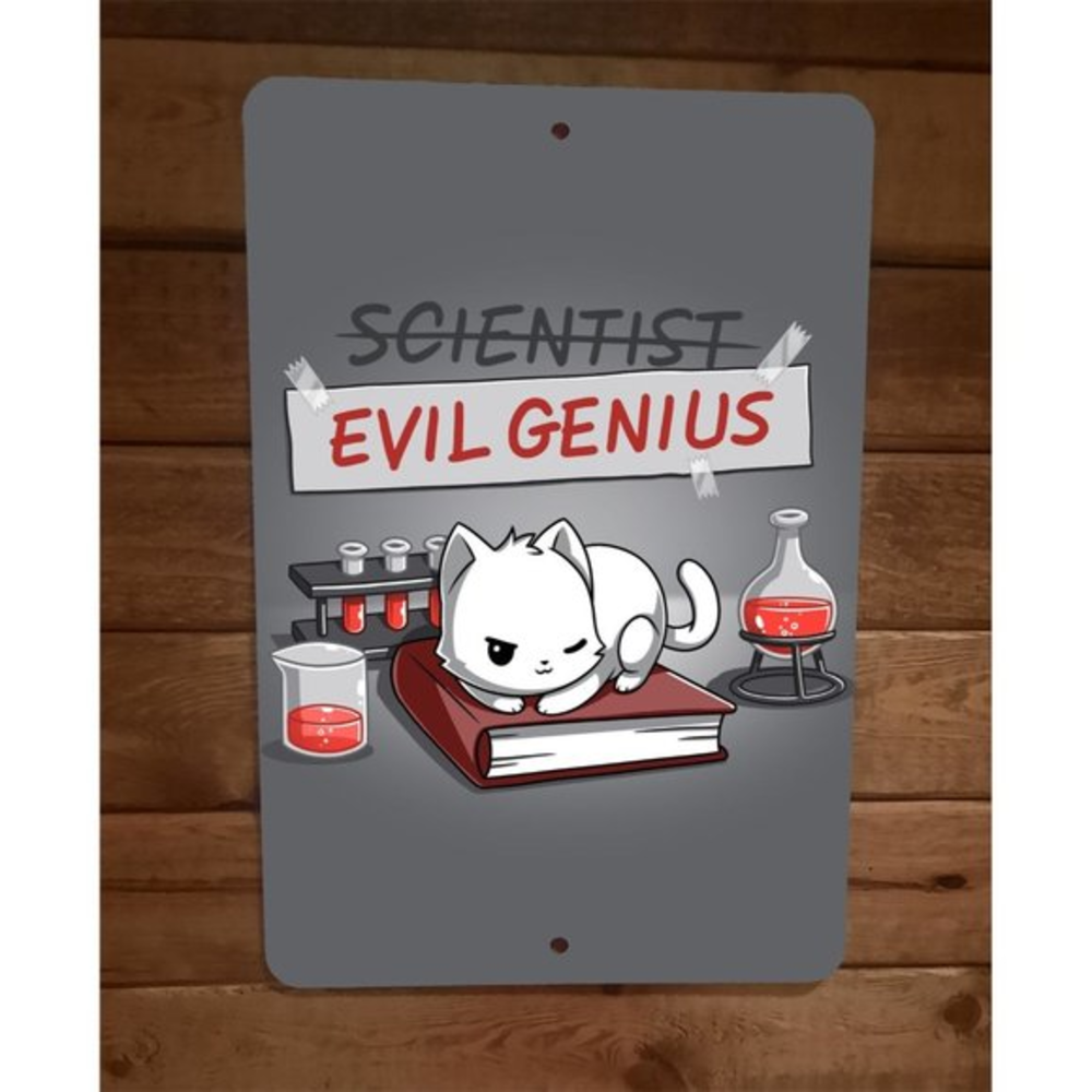 Evil‎ Genius Cat Scientist 8x12 Metal Wall Sign Poster